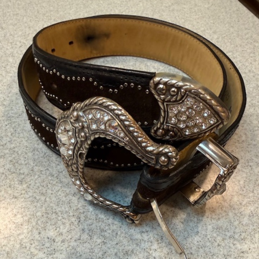 Justins Rodeo Black/Brown Leather Belt with Silver Accents